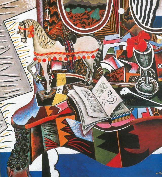 Joan Miró (1893-1983), Le Cheval, la pipe et la fleur rouge (Das Pferd, die Pfeife und die rote Blume), 1920, Öl auf Leinwand, 82,5 x 75 cm, Philadelphia Museum of Art, Philadelphia, Geschenk von Herrn und Frau C. Earle Miller 1986, © Successió Miró / VG Bild-Kunst 2015 Foto: Foto: Philadelphia Museum of Art © Kunstsammlung NRW