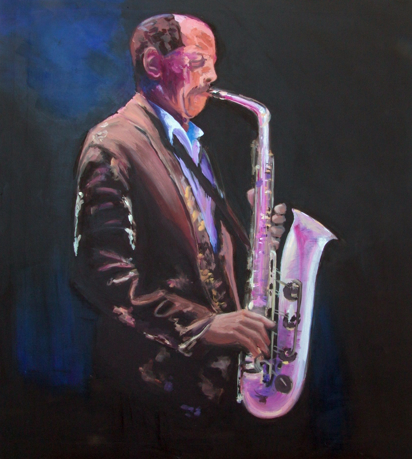 "Playing The Sax" - Künstler: Sven Blatt | 2009 | 100 x 90 | Öl auf Leinwand